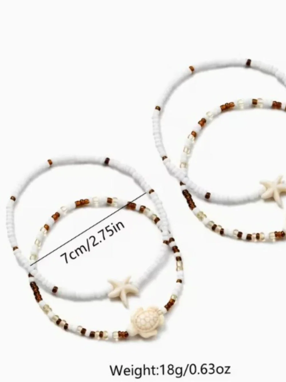 4pcs Beach Glass Rice Bead Anklet Chains Stacked Starfish and Sea Turtle
